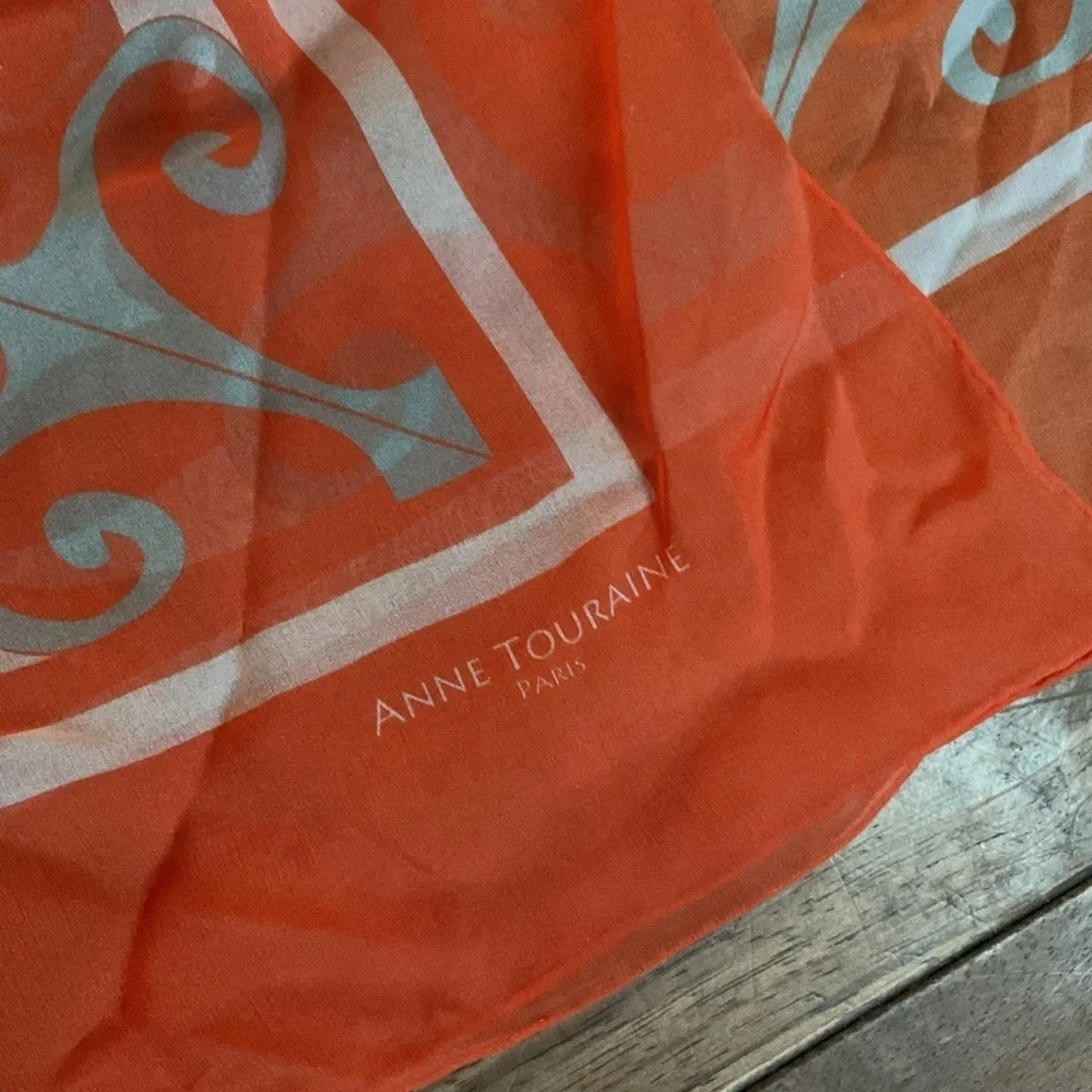 Anne Touraine Paris XL silk chiffon scarf- Versailles tangerine 54x54 retail$280